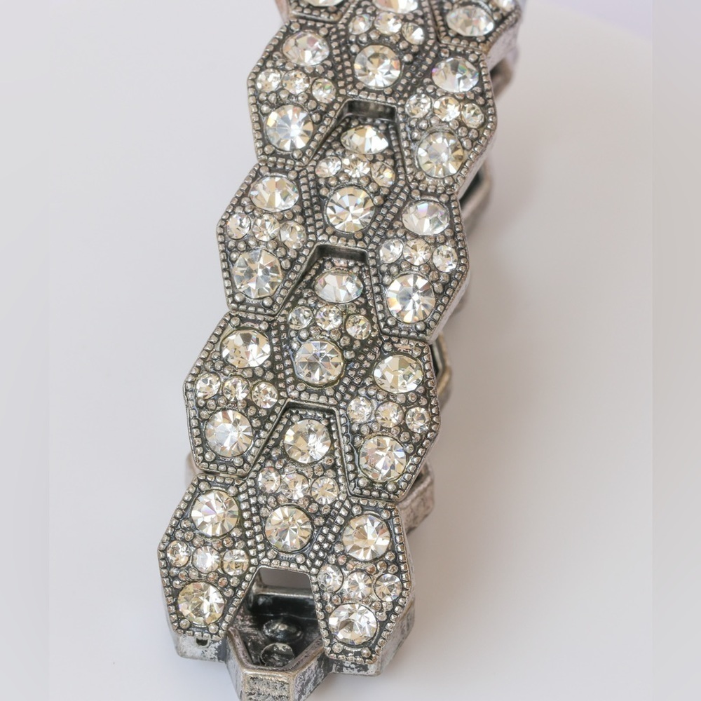 Vintage Rhinestone Hexagon Stretch Bracelet – Handmade Statement Jewelry - Picture 4 of 9
